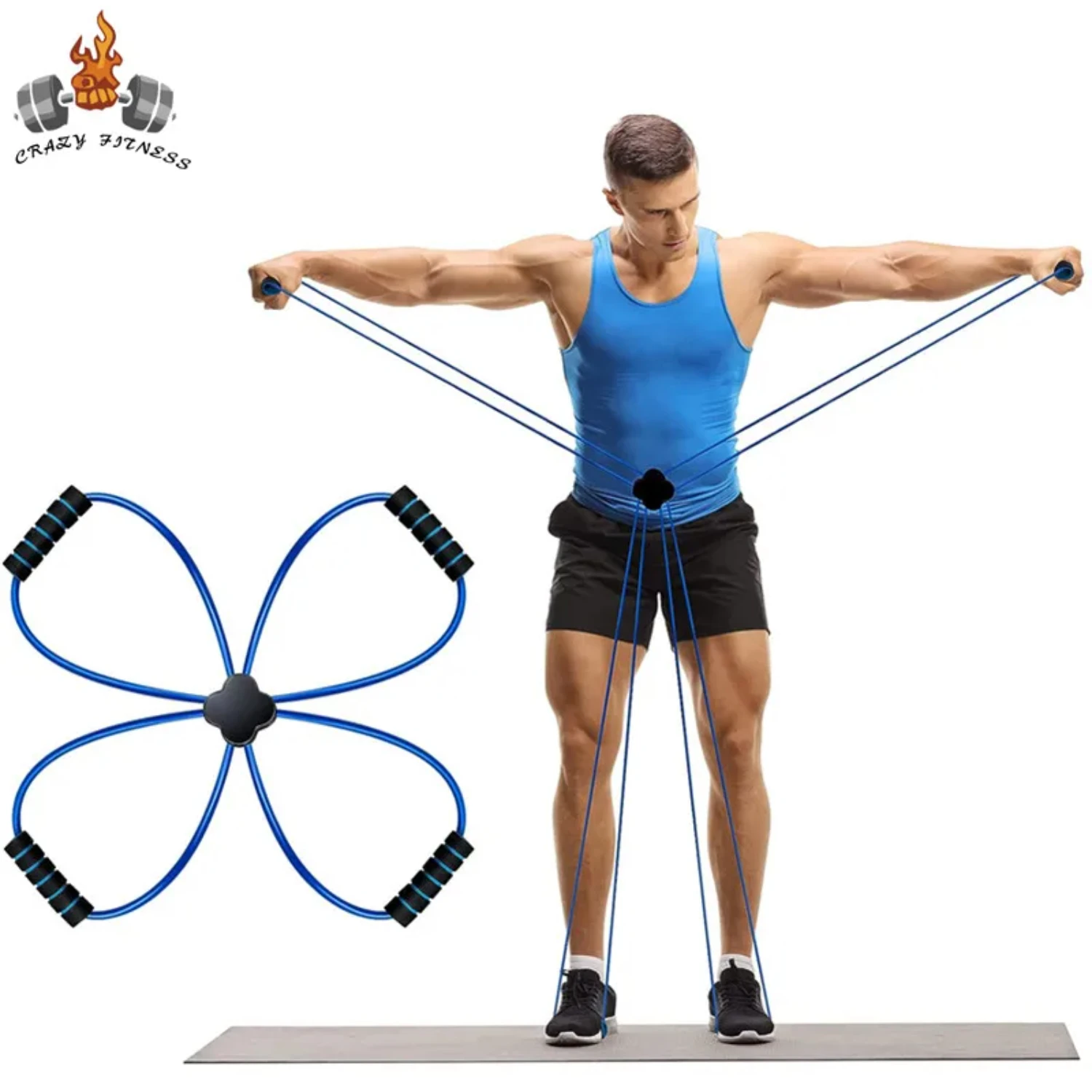 Pilates Resistance Band Cross Exercise Elastic Loop Tube with Grips - Yoga Fitness Equipment