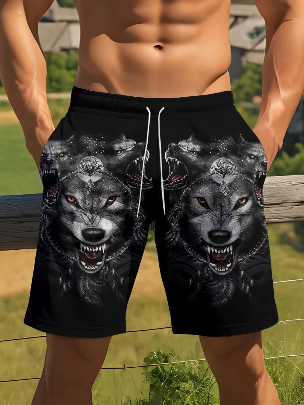 

Мужские пляжные шорты с принтом головы волка, быстросохнущие легкие летние купальники, повседневные прогулки, пляжный бассейн