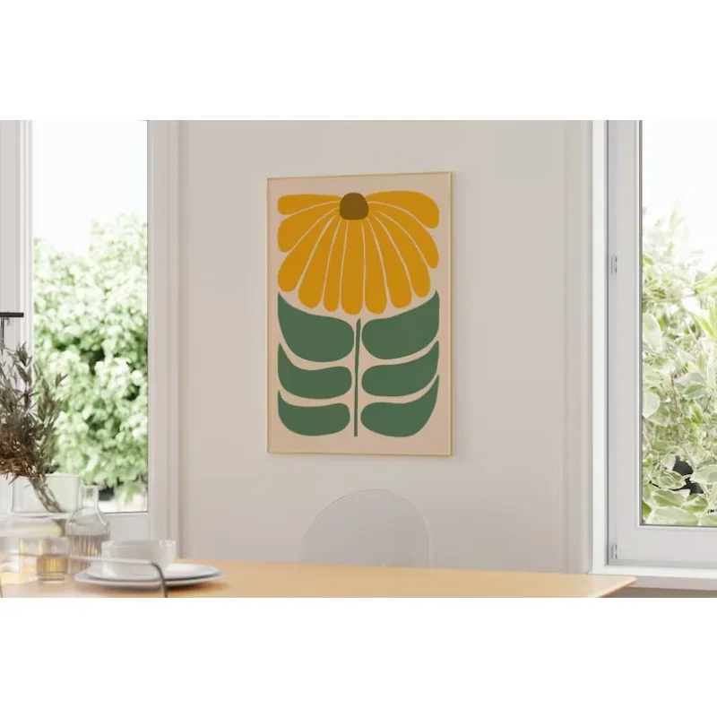Unframe Retro Sunflower Art Print, Unframed, Neutral Boho Abstract Home Decor, Botanical Gallery Wall Art Print Canvas Poster
