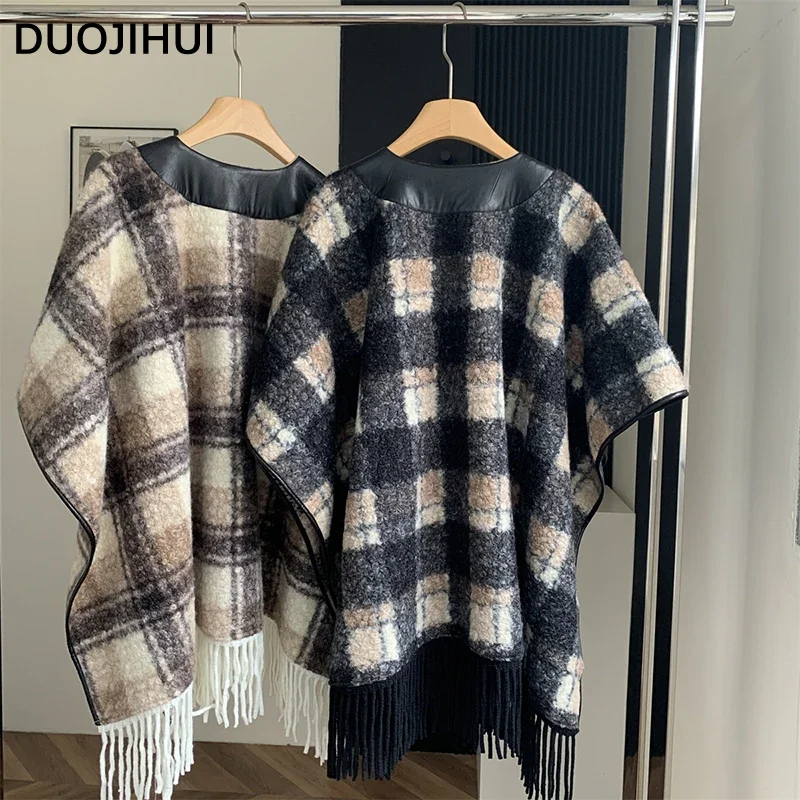 Duojihui klassische Kontrast farbe Mode lose Frauen Umhänge Winter neue vvintage Basic Plaid Chic Quasten einfache weiche weibliche Umhänge