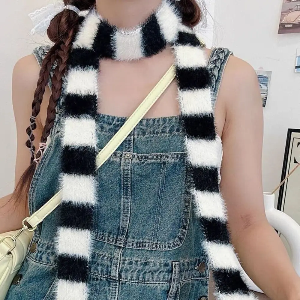 

Вязаный шарф в полоску Y2K для девочек, тонкий модный уличный женский длинный шарф, теплый узкий шарф на шею, декоративный шейный платок