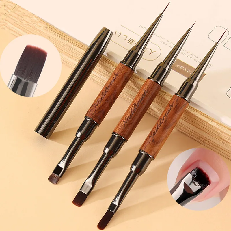 1/3PCS 더블 헤드 샌들우드 핸들 네일 브러쉬 라이너 브러쉬 페인팅 펜 젤 브러쉬 크리스탈 네일 아트 매니큐어