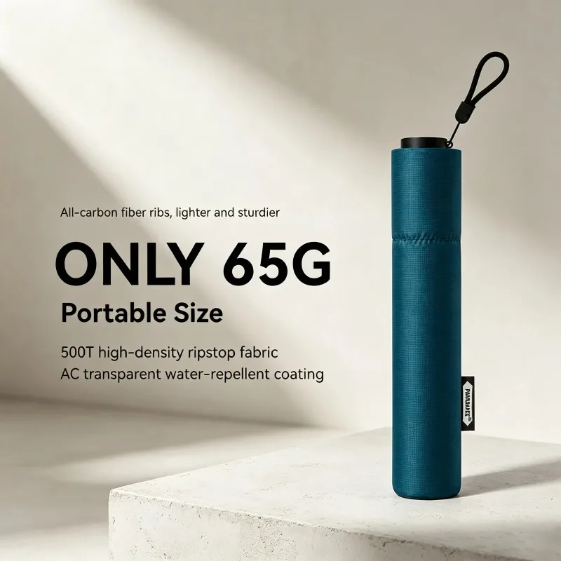 65G Carbon Fiber Umbrella Women, 500T Waterproof Folding Rain Umbrella Lightweight, Portable Pencil Umbrella Windproof