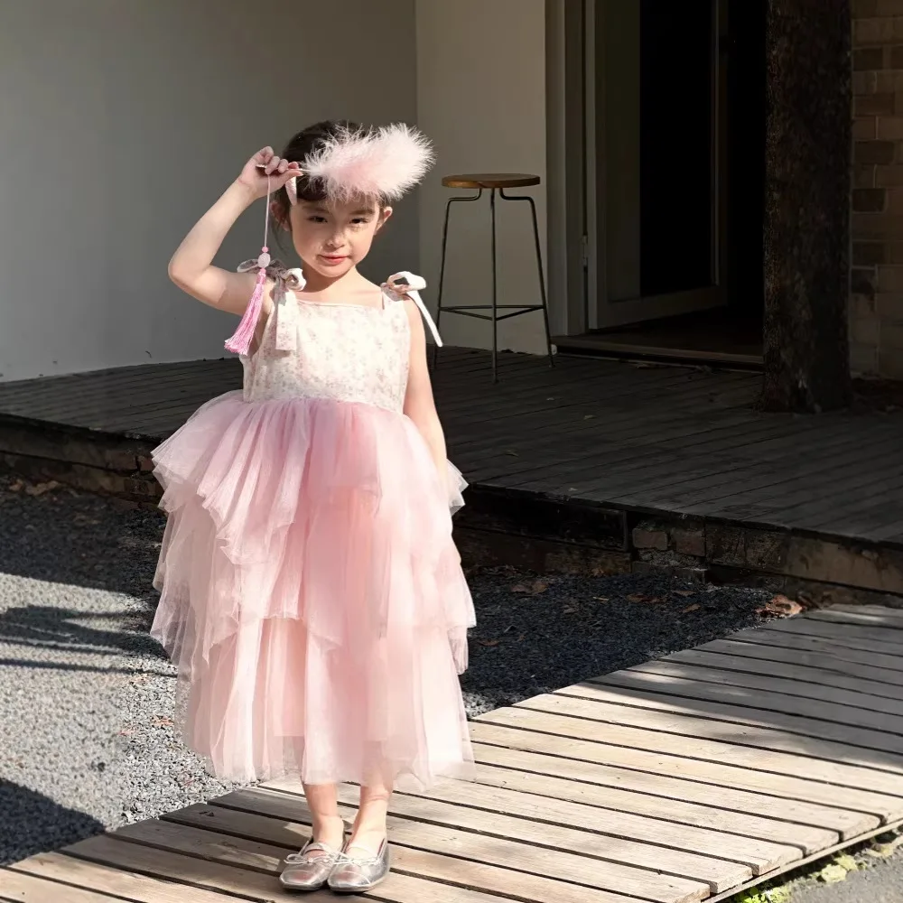 Girls Dress 2026 Spring and Summer New Children's Clothing Korean Wind Girl Baby Flower Suspender Heavy Industry Princess Dress