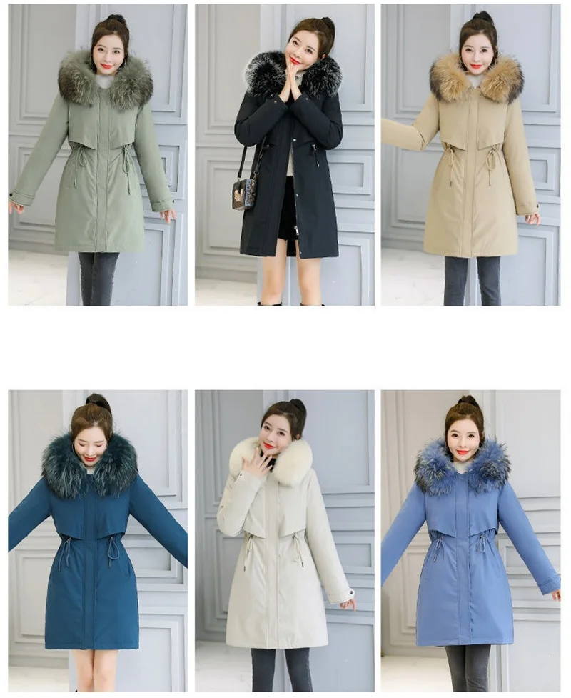 New Winter Jacket Women's Parkas Thick Warm Fur Lining Long Parka Female Hooded Padded Coat Outwear Female Windbreakers 6XL