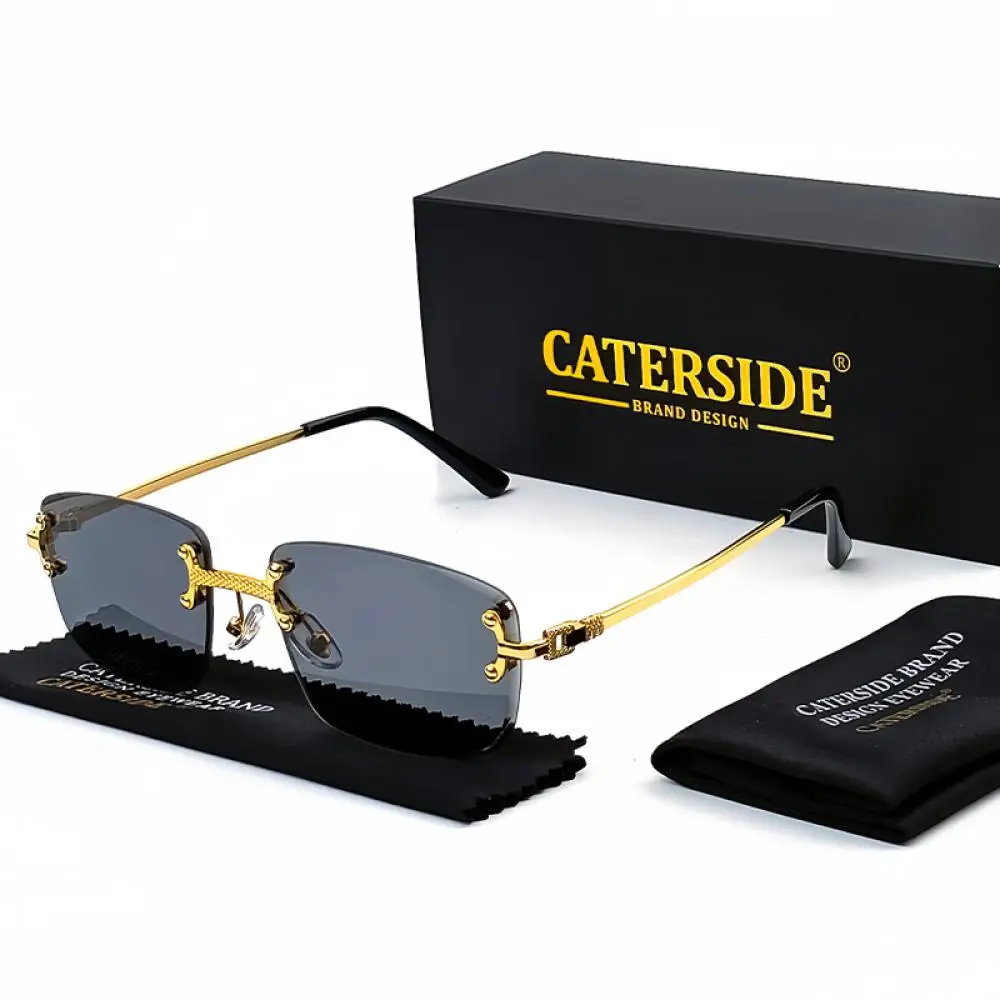 CATERSIDE Rahmenlose Sonnenbrille für Herren und Damen, luxuriöse Outdoor-Party-Sonnenbrille, Metallrahmen, Spiegel-Verlaufsgläser, UV400 – Detail 20