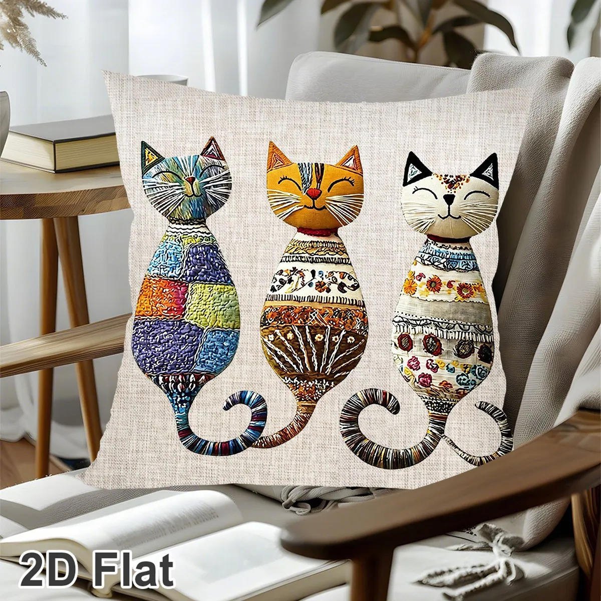 1pc Cat Throw Pillow Cover Three Smiling Cats Design Polyester Cushion Cover for Home Bed Couch Living Room Decor