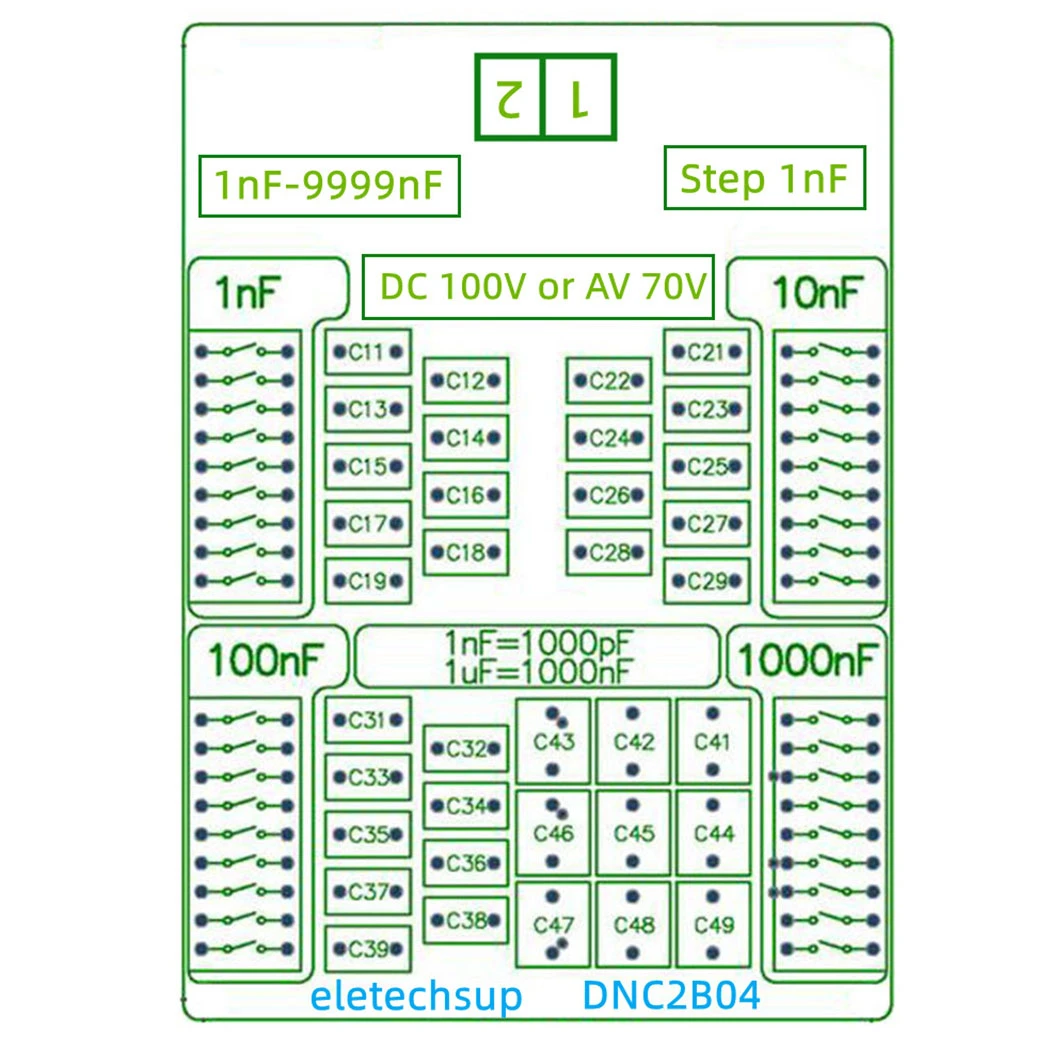 1 pz DC100V/AC70V 1nF a 9999nF Step-1nF condensatore programmabile scheda condensatore a Film