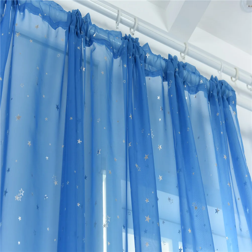 

Alipis Glitter Star Sheer Window Curtains for Kids Room Grommet Lining Flashing Design