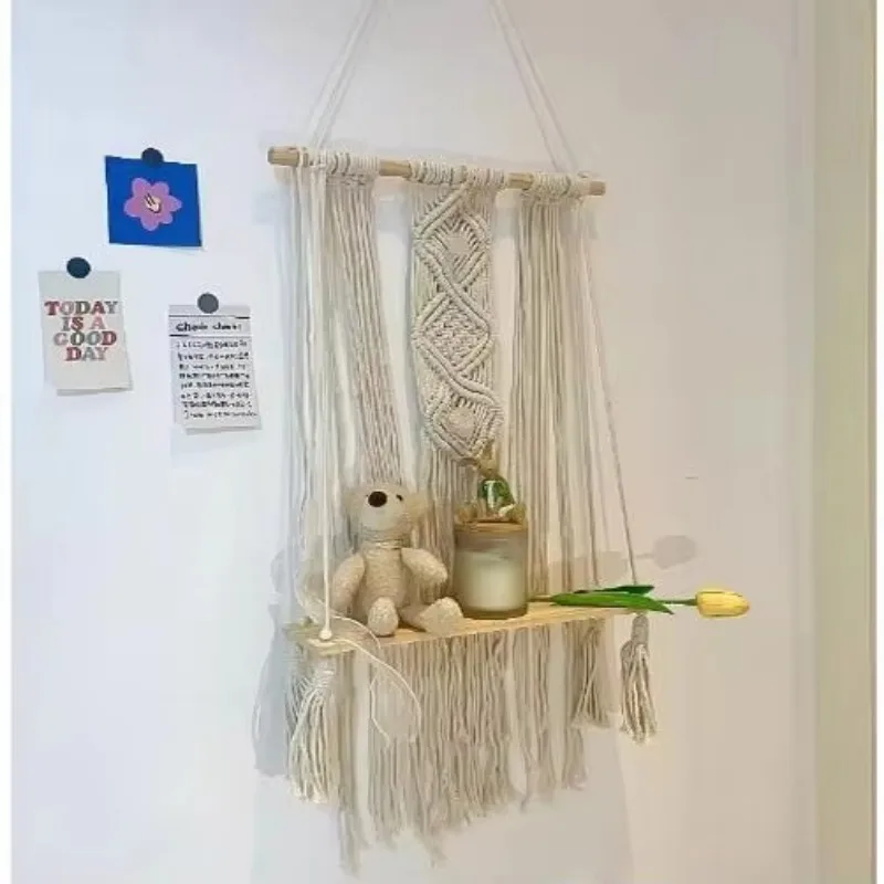 Pink Wooden Hanging Shelf Floating Display Stand for Girls' Room and Kids' Spaces Aesthetic Wall Decor for Nordic Home