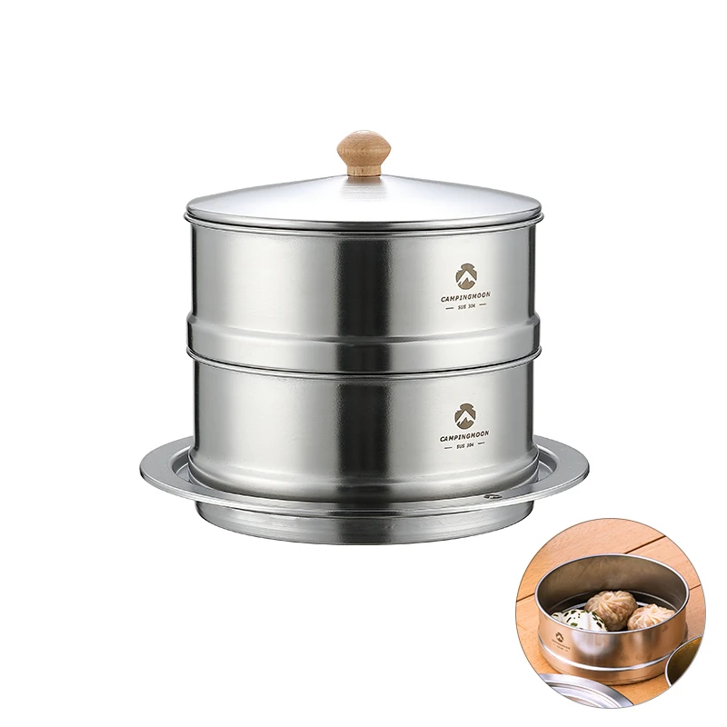 Campingmoon Outdoor Cookware Set Stackable Camping Light Weight Causal Stainless Steel Food Steamer For Camping