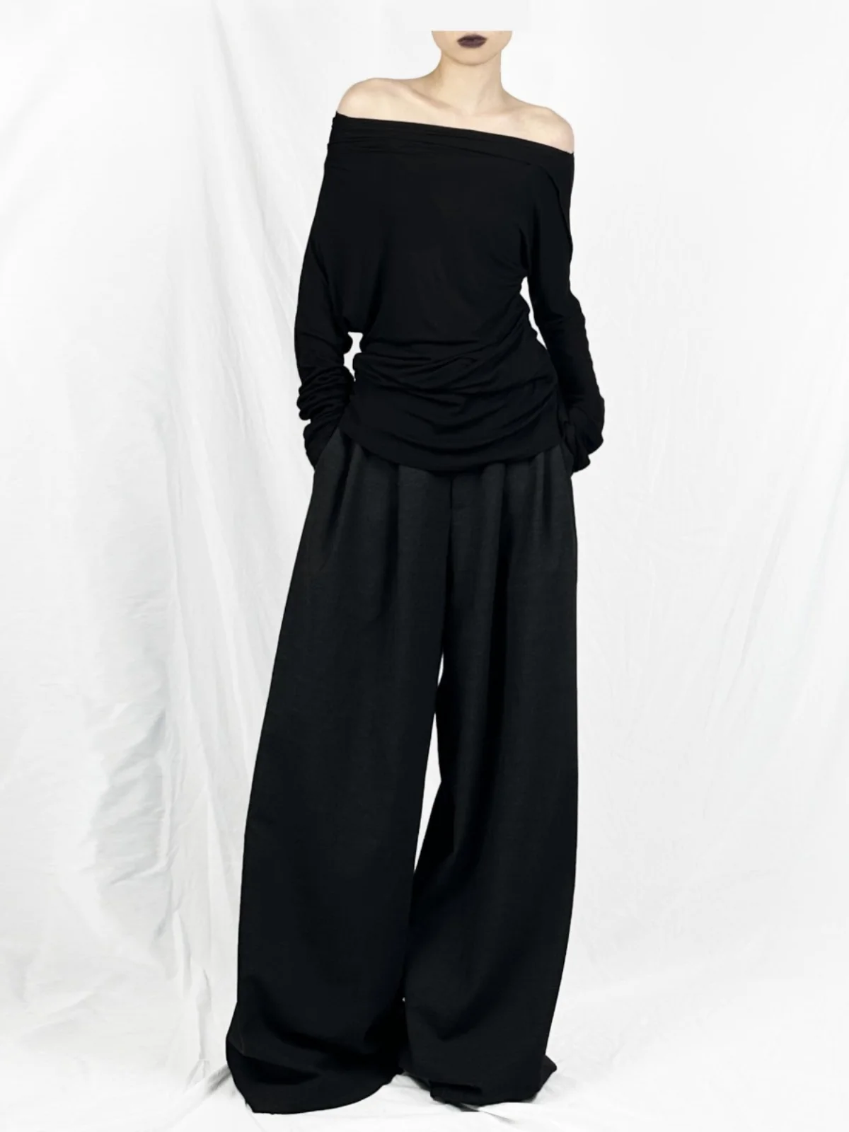 

Long Sve T-irt Women's Lazy Paper Person Irregular Hem Design Sensation Slant oulder Loose Sle Autumn Faion Ladies...