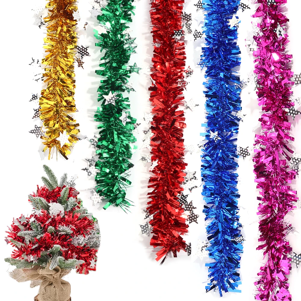 

2M Christmas Star Tinsel Garland Xmas Tree Decoration Christmas Metallic Twist Garland Ceiling Hanging New Year Party Decor