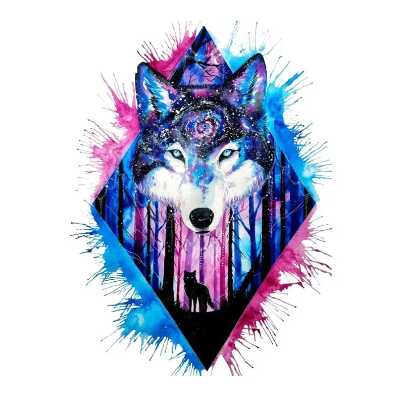 New Design Galaxy Colorful Wolf Head Funny Fantasy Style Car Sticker PVC Decorative Motorcycle Auto Parts Waterproof Decal, 15cm