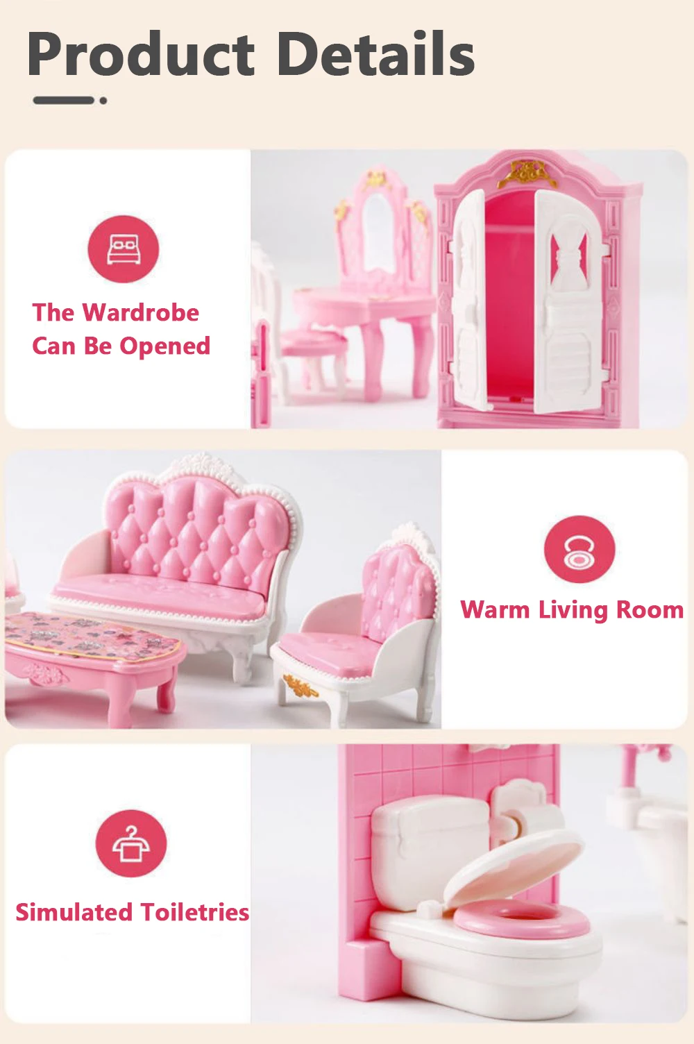 1:12 Puppenhaus Eiswagen Babybett Simulation Miniatur Szene Display Dessert Auto Etagenbett Badezimmer Küche Spielzeug für Mädchen – Detail 7