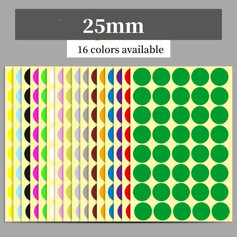 25mm Multicolor Code Labels Round Dot Stickers for Crafts Making Notes Marks Playing Games Circle Removable Label Sticker