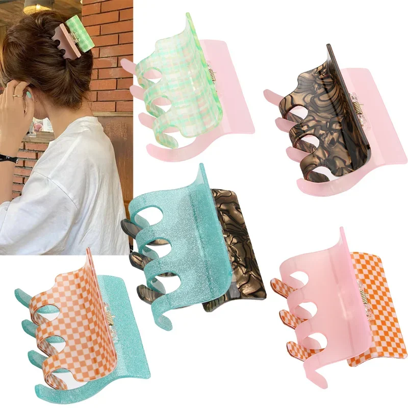 

Summer Simple Plaid Hair Claw Korean Style Girls Fashion Two Sided Acrylic Shark Clip Charm Hair Accessories for Women Headdress