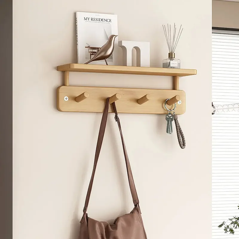 Sturdy Bamboo Wood Wall Mounted Hangers Entrance Doors Coat Racks Living Room Furniture Bedroom Clothes Creative Hooks Shelves