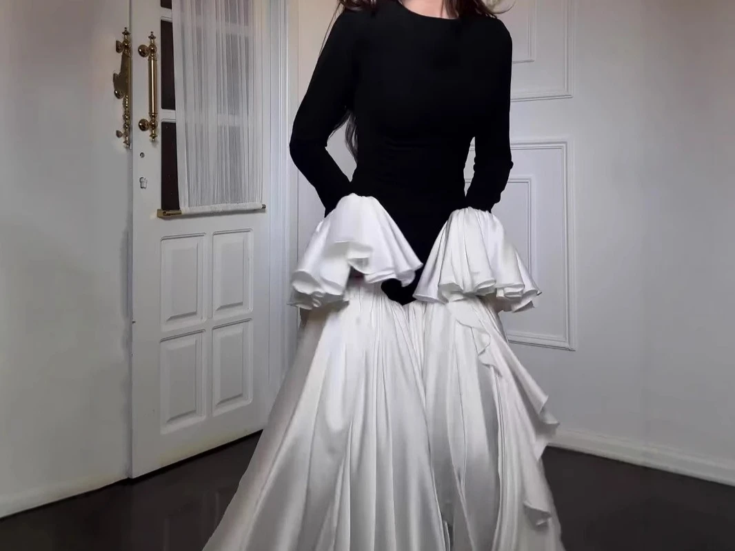 

2025 Summer New Elegant Temperament Design Sense Long Sleeved Long Skirt Comfortable Dress for Women