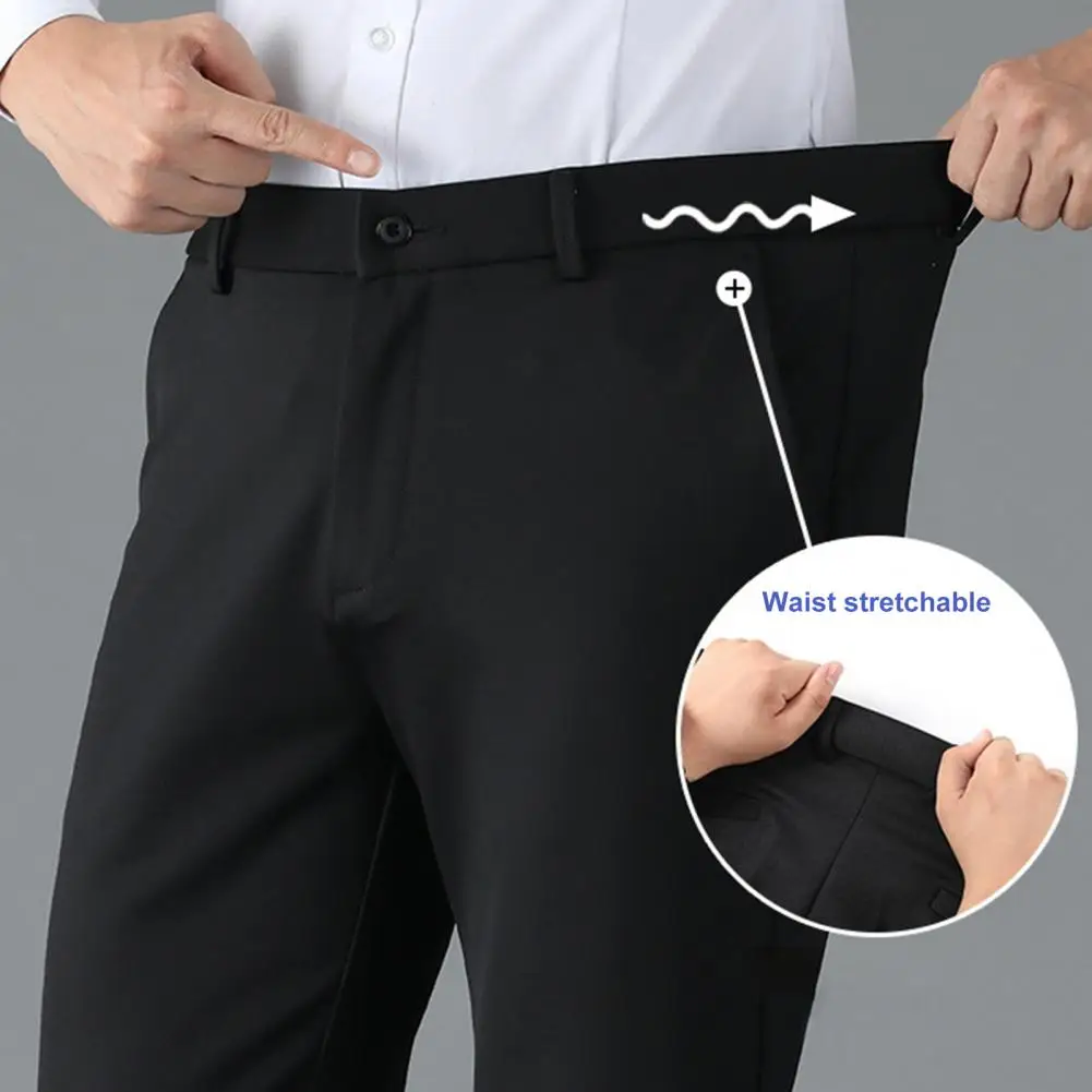 FJM-Pantalon moulant pour homme avec poches extensibles, coupe slim élégante, tenue d'affaires formelle, fermeture à glissière boutonnée pour le bureau