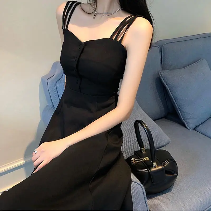 Women Summer Retro Long French Chiffon Dress Sexy Long Party Slip Maxi Dresses Strapless Backless Elegant 2024 Button Clothes