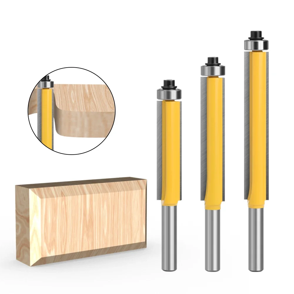 

8mm Shank Long Blade Flush Trim Router Bit With Bearing for Wood Template Pattern Bit Tungsten Carbide Milling Cutter