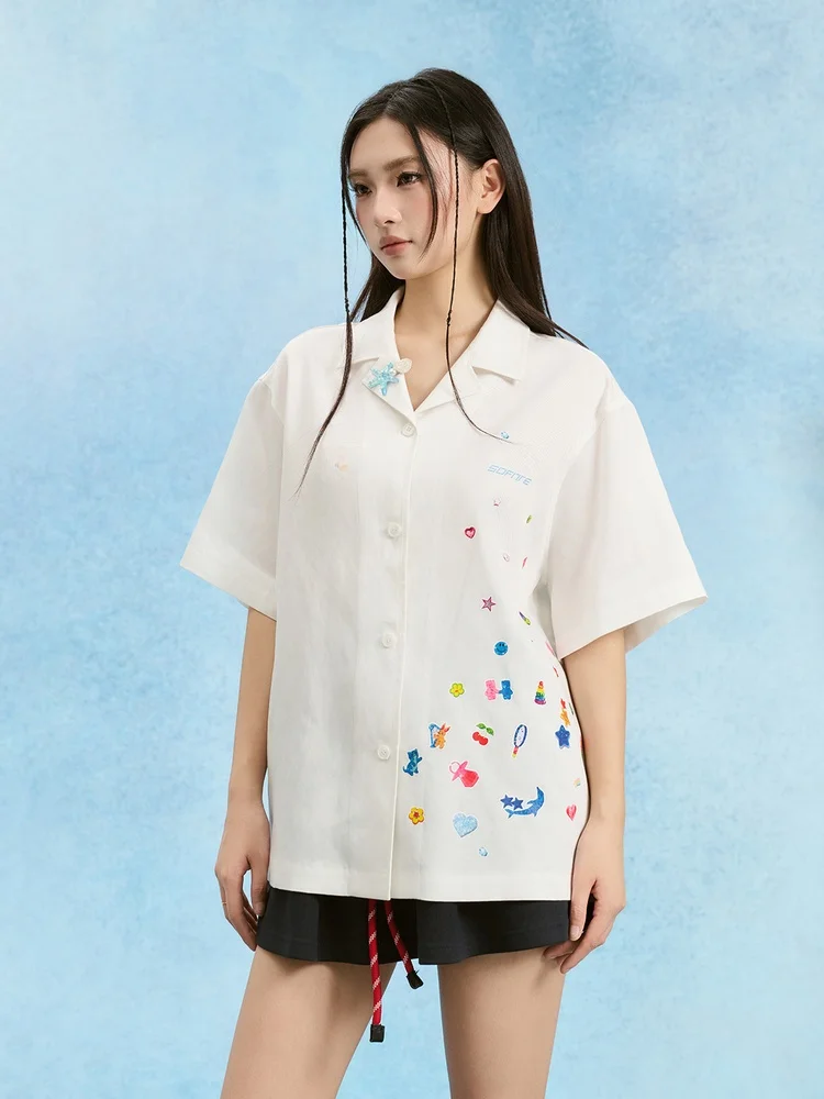 

SOFITTE White Printed Loose ort Sve irt ex Casual Sle Faionable Summer Top for Men And Women