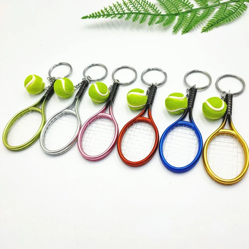 Creative Design Personality Simulation Tennis Racket Pendant Key Chains for Women Men Stainless Steel Backpack Accessories Gift