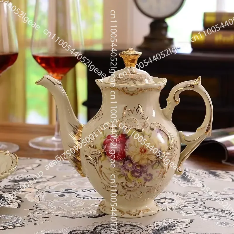European Exquisite Flower Ceramics Bone China Traditional Turkish High Temperature Firing Simple Design Teapot Coffee Set