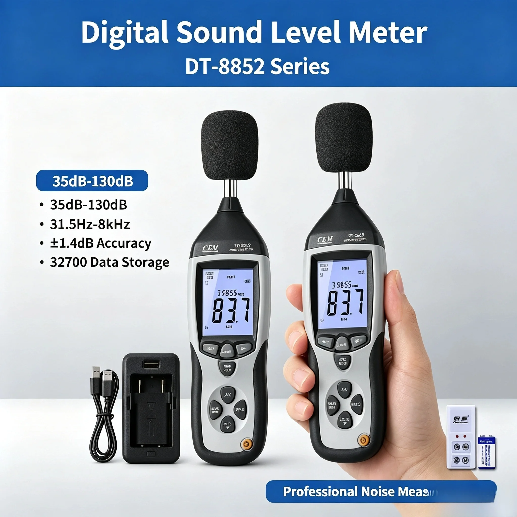 DT-8852 Range 30-130 DB Digital Sound Level Meter with Data Logger Function Usb  Recorder DT-8852