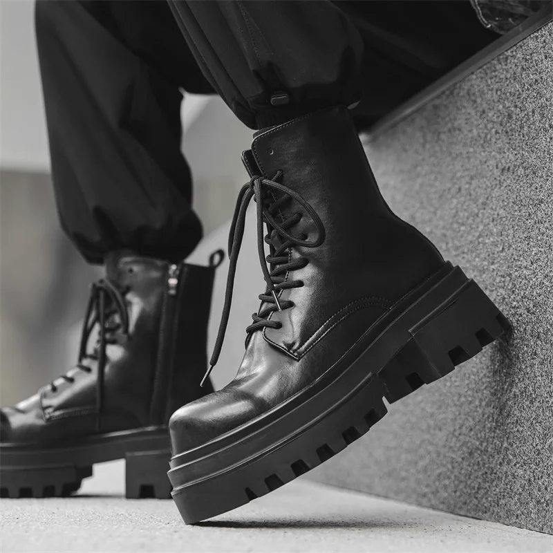 

England style mens fashion party nightclub high motorcycle boots original leather shoes cowboy platform boot cool long botas man