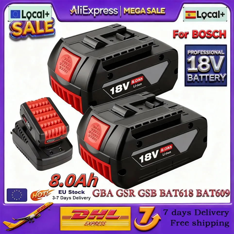 Batterie Rechargeable 18V 8.0ah pour Bosch, batterie de secours Portable de remplacement GBA GSR GSB BAT618 BAT609 BAT620