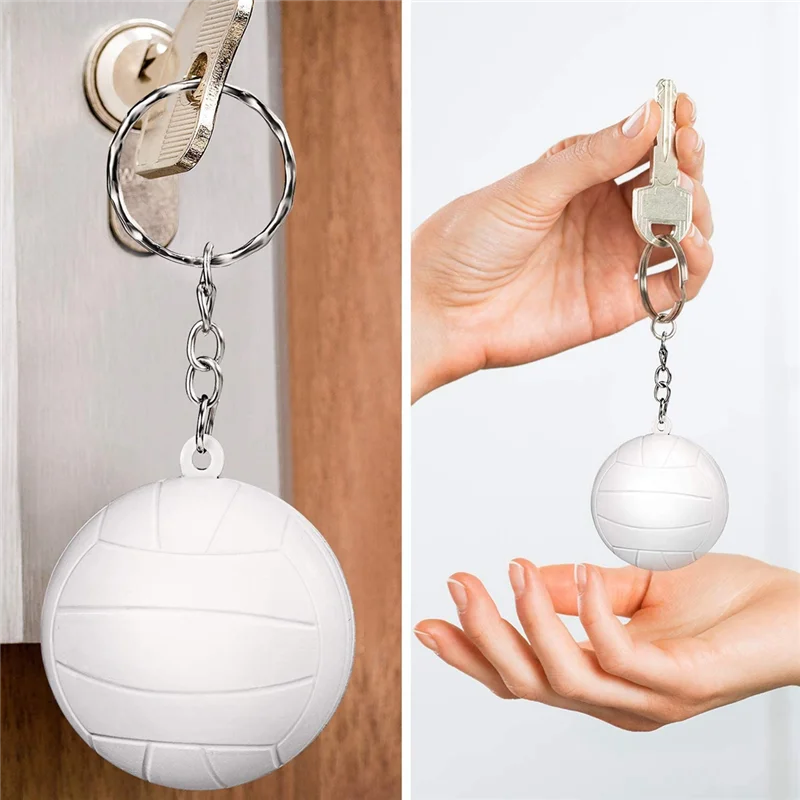 24 Pack White Volleyball Keychains,Mini Volleyball Stress Ball Keychains,Sports Ball Keychains,School Carnival Reward