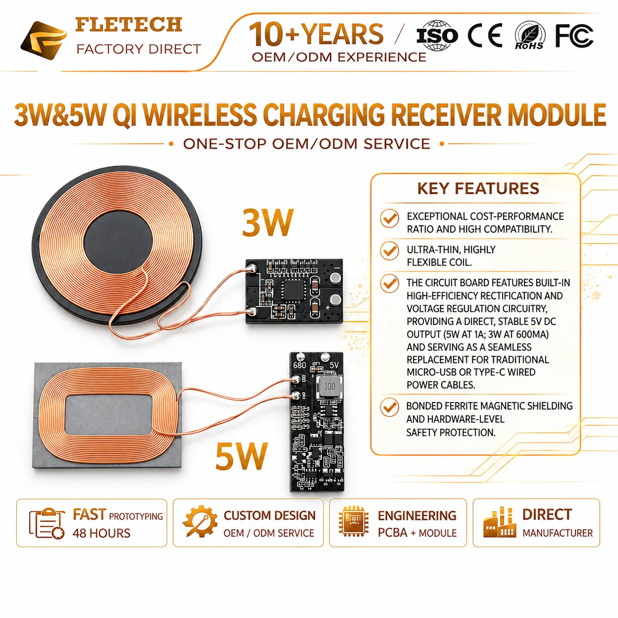 3W/5W 5V1A Qi Wireless Charging Receiver Module UltraThin Circuit PCBACoil For Small Devices Wireless Charger Modification Board