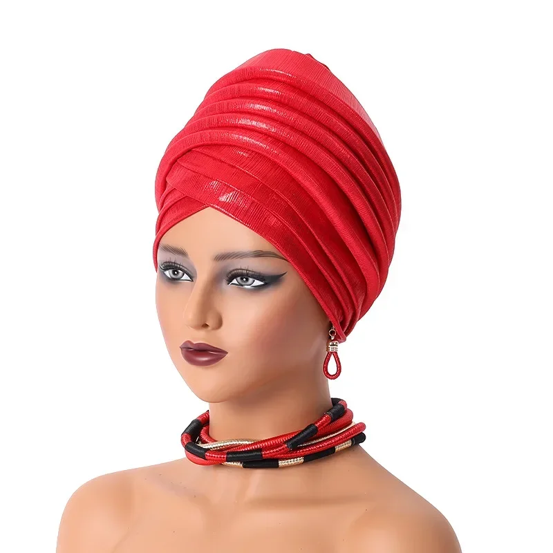 جاهز الأفريقي السيارات Gele Headtie المرأة قبعة عمامة نيجيريا الزفاف Geles مسلم أشرطة رأس بونيه Turbante Mujer 2024 جديد
