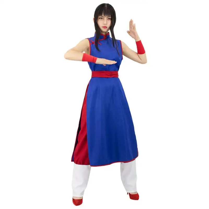 WENAM Hot Anime Chichi Cosplay Costume Sexy Cheongsam Slit Dress Blue Longuette Skirt Halloween Kung Fu Chichi Flight Wear