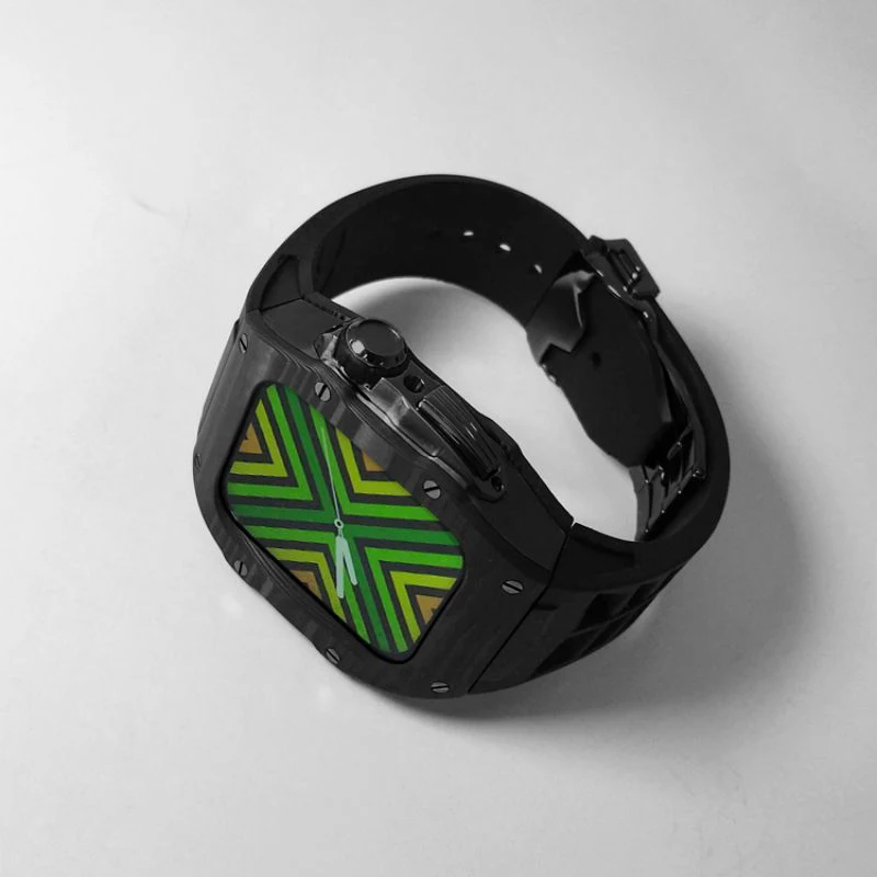 Neues Uhrengehäuse echte Kohle faser Uhr Schutzhülle Fluor gummi Uhren armband aktive Schnalle