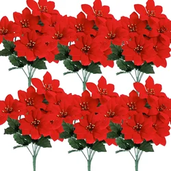 Christmas Artificial Poinsettia Flowers Red Fake Christmas Flower Bouquet with Stem for Home Wedding Party Table 1 Pack