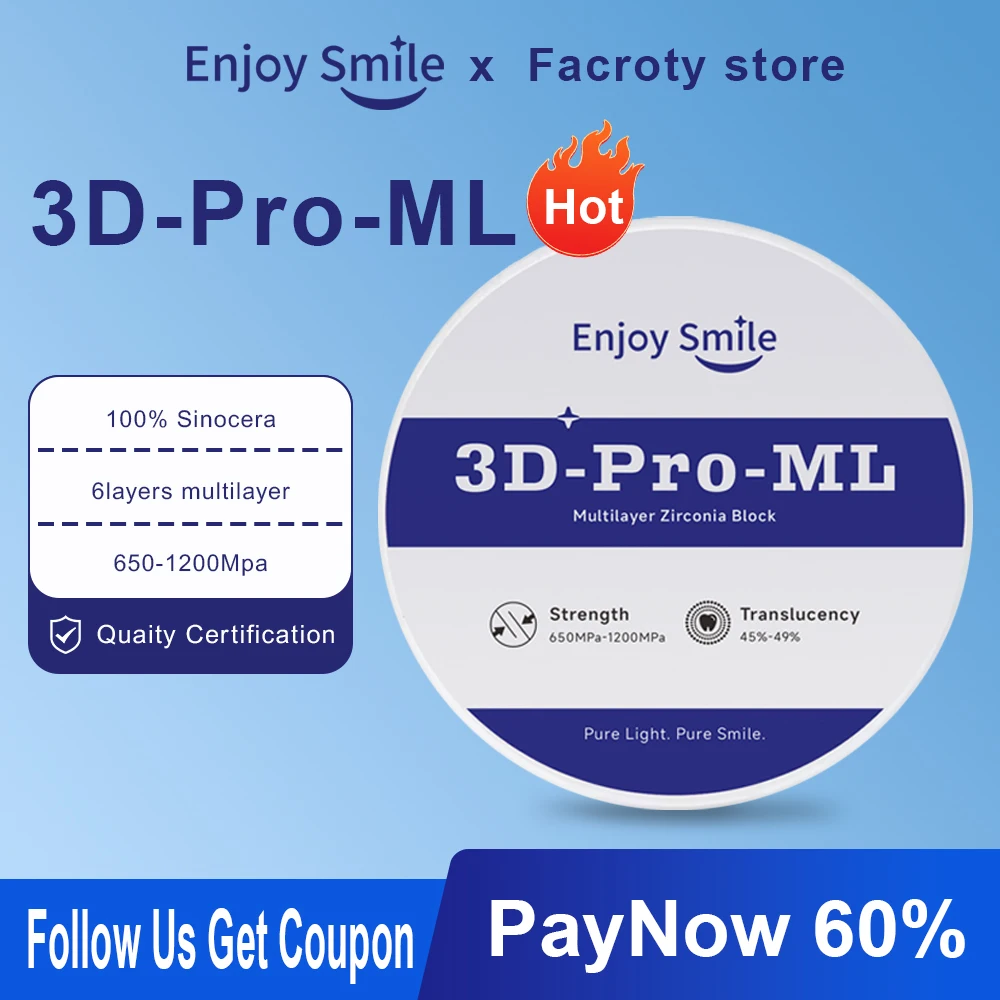 3D PRO Multilayer Zirconia Blocks Dental Lab 98mm CAD CAM SystemMilling Disc Fixed Zirconia Restoration 16Colors Zirconium Blank
