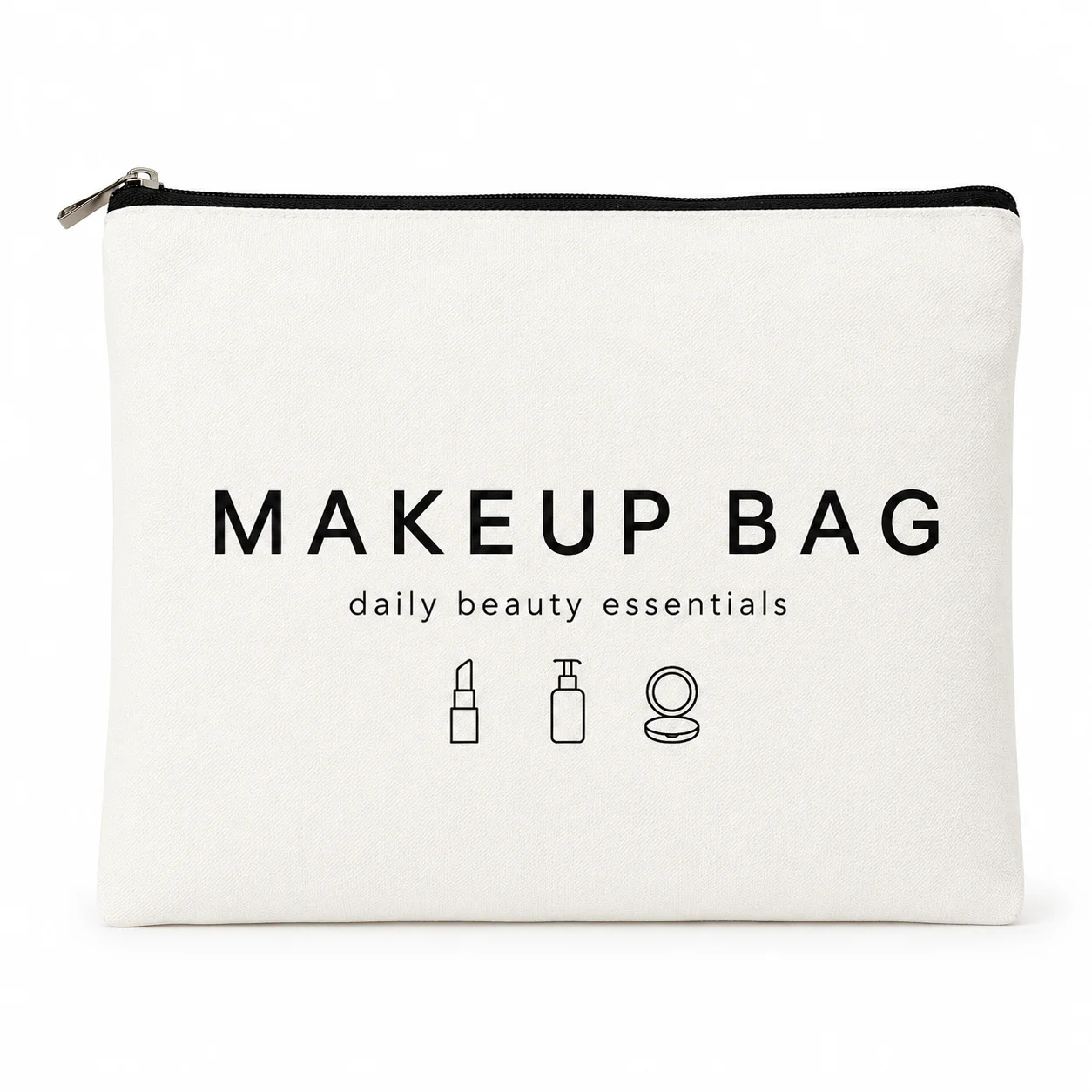Canvas Makeup Bag for Women, Portable Cosmetic Pouch with Zipper, Travel Toiletry Organizer Daily Beauty Essentials Storage Bag