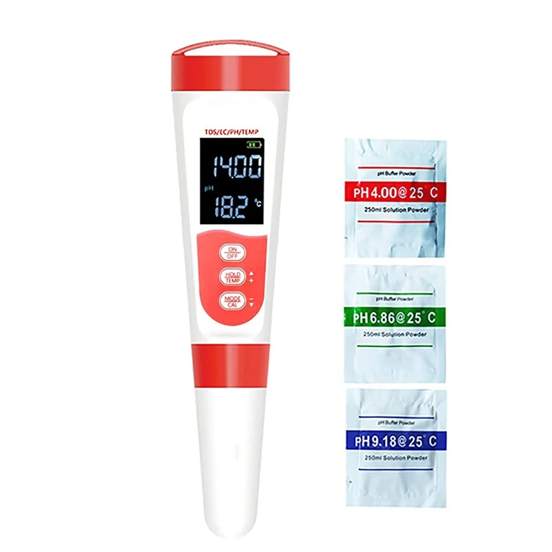 Water Tester Digital PH Meter With ATC, 4 In 1 PH/EC/TDS/Thermometer 0.01 Resolution High Precision Pen Tester