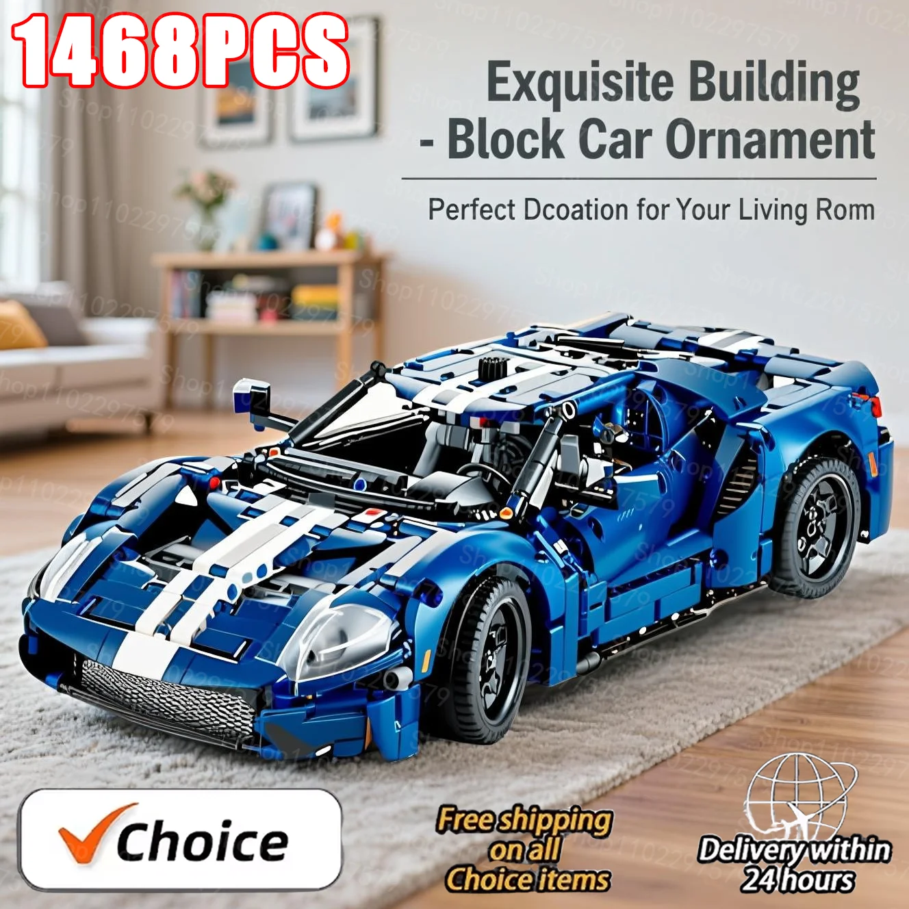 جديد تقني 1468PCS 42154 2022 سيارة سباق GT زرقاء مجموعة قابلة للتجميع بمقياس 1:12 نموذج عرض مفصل بأدق التفاصيل