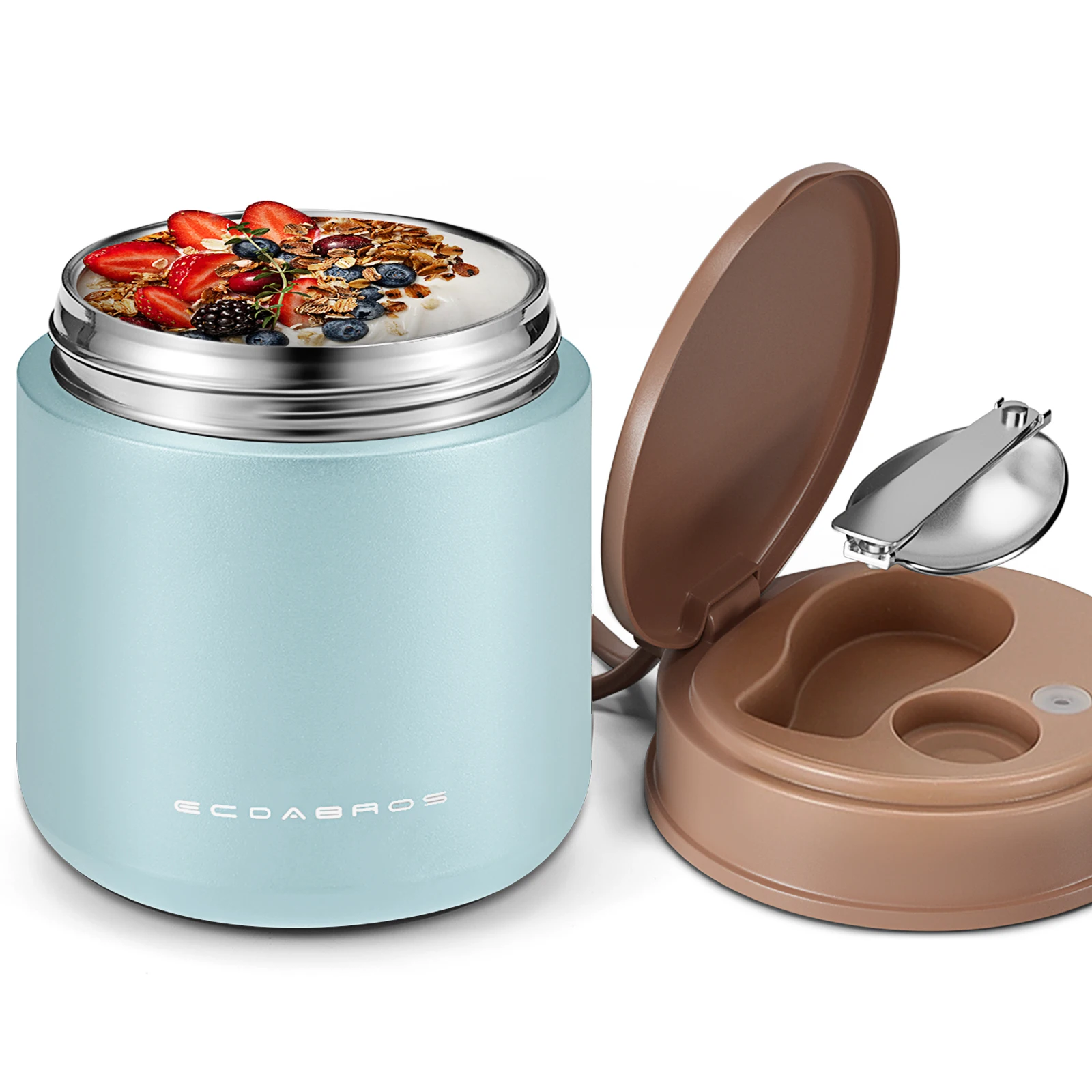 

Изолированная детская термобаночка емкостью 15,2 унции — контейнер для горячего и холодного обеда из нержавеющей стали с ручкой и ложкой, герметичный контейнер с широким горлышком для малышей