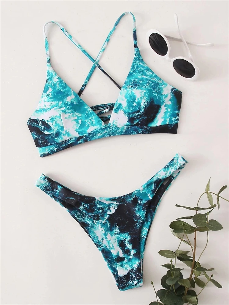 Bikini Women Swimsuit 2024New Tie Dye Sling Bikinis Set Sexy Thong Swimwear Summer Two Piece Beach Wear Bathing Suit For Female