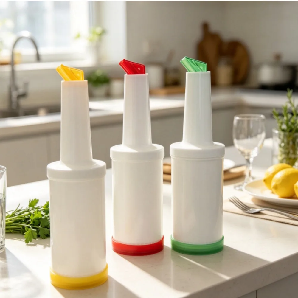 Bar Pour Colorful Juice Pouring Bottle Containers 34 Oz Plastic Juice Liquor Store in 6 Colors for Bartending