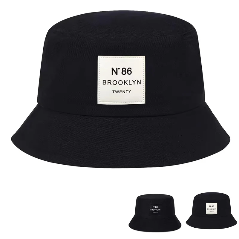 Unisex Panama Bucket Hat Brooklyn Leather label Fisherman Hat Outdoor Sunscreen Hats for Men Women