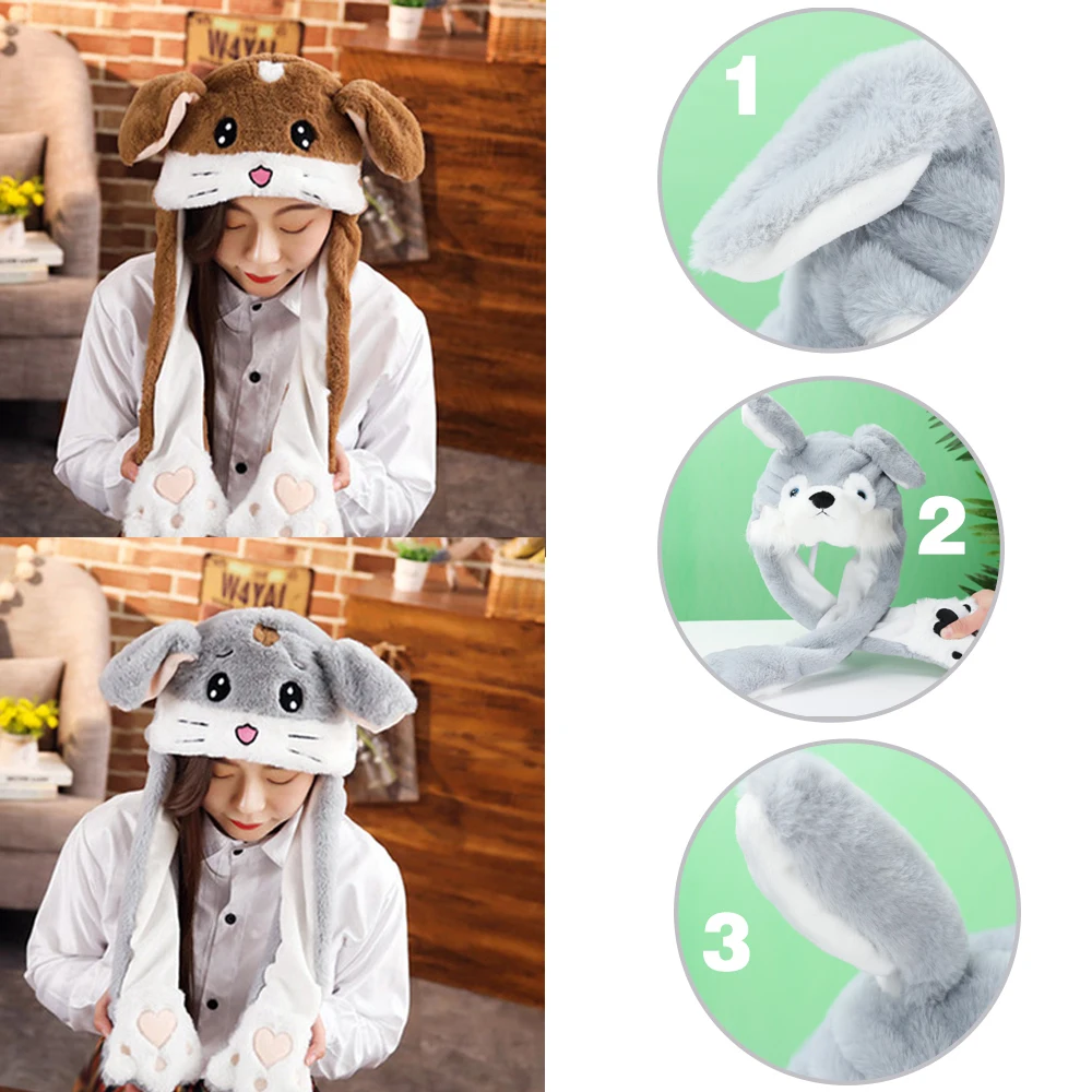 Women Girls Soft Warm Rabbit Pinch Airbag Animals Ear Hat Plush Funny Cap