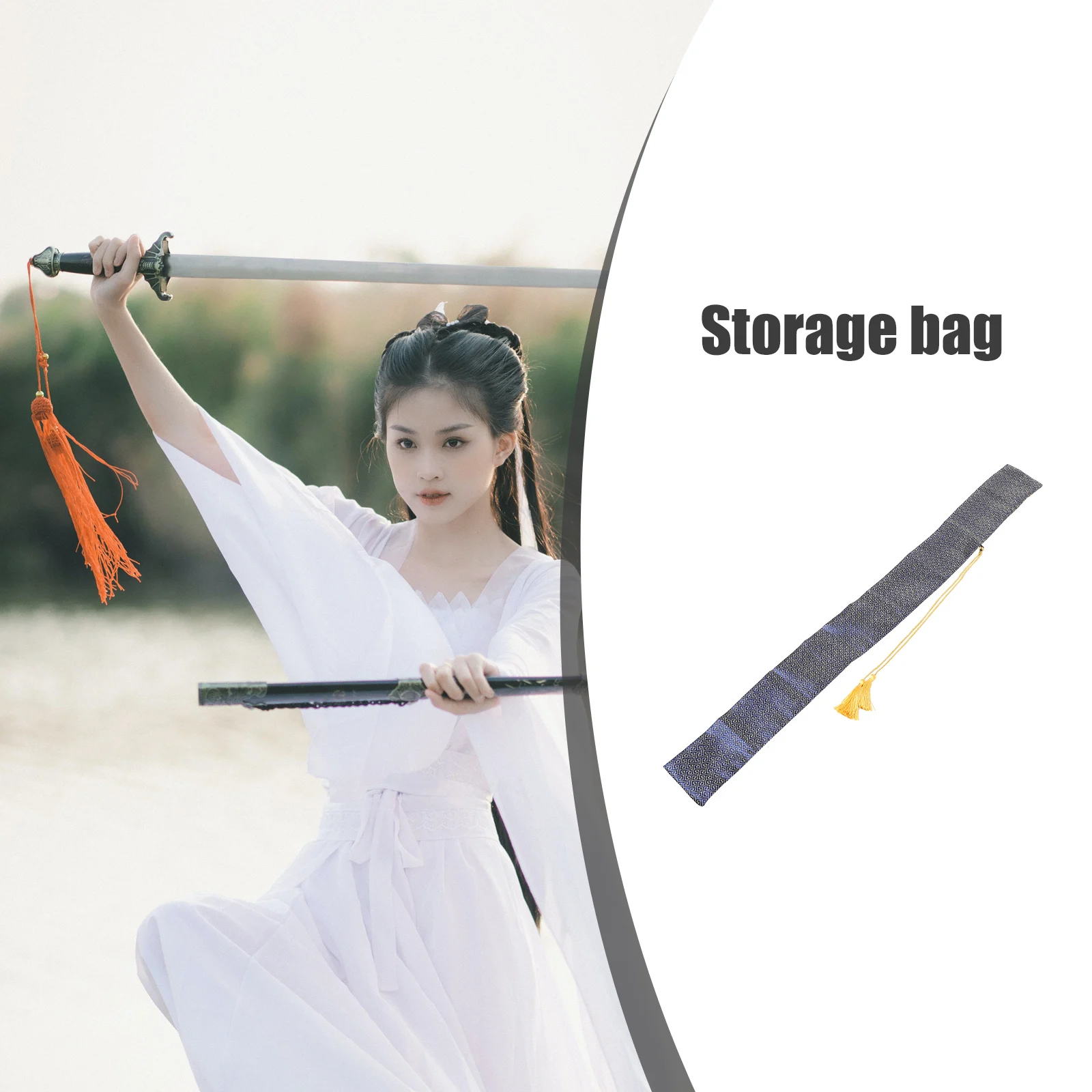 

Bamboo Bag Long Storage Portable Fabric Carrying Case Silk Thick Pouch Martial