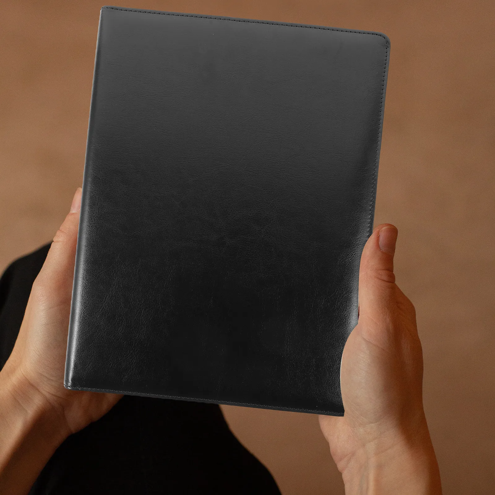 1set-professional-portfolio-folder-pu-material-book-open-design-interlayer-storage-metal-clips-business-card-debit-card-slots