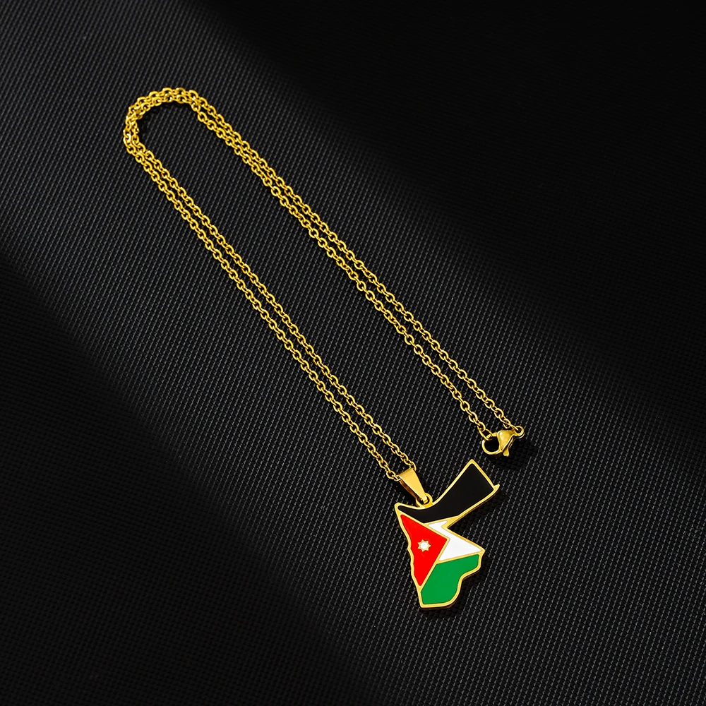 قلادة بدلاية من الفولاذ المقاوم للصدأ للرجال والنساء ، خريطة المملكة الأردنية الهاشمية ، خريطة العلم ، هدية المجوهرات